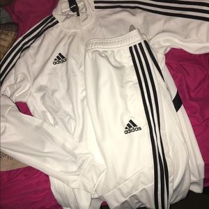 White red black Adidas jogging suits